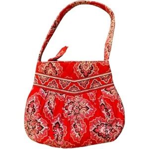 Vera Bradley FRANKLY SCARLET Red Hannah 100% Cotton Zip Closure Small Handbag